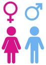 Toilet icon. Toilet sign. Male and female bathroom sign. Gender sign of man and woman in color isolated on white background Royalty Free Stock Photo