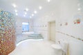 Toilet and jacuzzi in spacious white bathroom Royalty Free Stock Photo