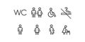 Toilet line icon set. WC sign. Men,women,mother with baby and handicap symbol. Restroom for male, female, transgender Royalty Free Stock Photo