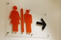 Toilet, orange wc icon, sign in supermarket, restaurant, lobby. Toilet room sign concept at airport, cafe, bar, hotel, train. Royalty Free Stock Photo