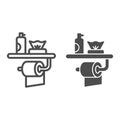 Toilet paper, air freshener and napkins line and solid icon, hygiene concept, toiletries sign on white background