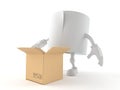 Toilet paper character with open cardboard box