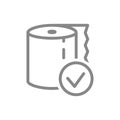 Toilet paper with check mark line icon. Napkins, quality products, soft paper symbol