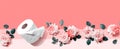 Toilet paper with pink roses overhead view Royalty Free Stock Photo