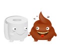 Toilet paper and poop cartoon emoji characters best friends