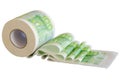 Toilet paper roll with European Union currency banknotes