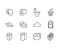 Toilet paper roll, towel flat line icons. Hygiene illustrations, mobile wc, restroom, tree layered napkin. Thin signs Royalty Free Stock Photo