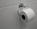 Toilet paper roll on wall stock photo