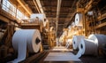 Toilet Paper Rolls Lined Up in Factory Royalty Free Stock Photo