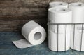 Toilet paper rolls on table Royalty Free Stock Photo