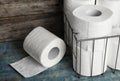 Toilet paper rolls on table Royalty Free Stock Photo