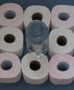 Toilet paper or water, new hygiene method or old, pitcher with water wash or toilet paper Royalty Free Stock Photo