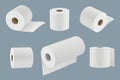 Toilet paper. White soft kitchen towel roll for hygiene 3d realistic templates vector collection