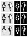 Toilet pictograms for girls and boys. Set. Funny toilet couple signs, desperate pissing women man toilet symbols, funny