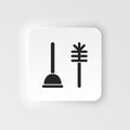 Toilet Plunger with Brush, Bathroom Clean Equipment. Flat neumorphic style neumorphic style vector icon Icon Royalty Free Stock Photo