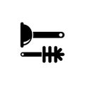 Toilet Plunger with Brush, Bathroom Clean Equipment Flat Vector Icon Royalty Free Stock Photo