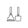 Toilet plunger and brush vector icon in thin line style Royalty Free Stock Photo