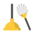 Toilet plunger and brush vector isolated. Household Royalty Free Stock Photo