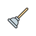 Toilet plunger, cleaning tool, housework supplies flat color line icon. Royalty Free Stock Photo