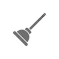 Toilet plunger, cleaning tool, housework supplies grey icon. Royalty Free Stock Photo