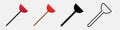 Toilet plunger 3d and flat line icon.