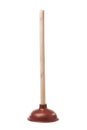 Toilet Plunger with Wooden Handle on a White Background