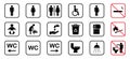 Toilet Room Silhouette Icon. Set of WC Sign. Bathroom, Restroom Pictogram. Public Washroom for Disabled, Male, Female