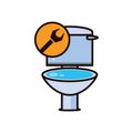 Toilet sanitary with wrench isolated icon