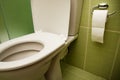 Toilet seat and paper in bathroom Royalty Free Stock Photo