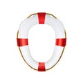 Toilet seat white with nautical lifebuoy, isolated. Realistic rescue lavatory, ceramic closet, icon. Standard lifeguard household