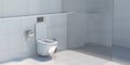 Toilet shower douche interior design, tiled wall and floor background. Modern WC, restroom. Bathroom lavatory mockup. 3d