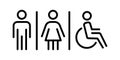 Toilet signage icon, wc or bathroom for various gender, signs of men women and wheelchair for restroom, thin line symbol Royalty Free Stock Photo