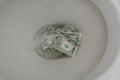 A thousand dollars of the bill washed into the toilet Royalty Free Stock Photo