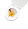 Toilet white bowl ceramic full of urine isolated on white background