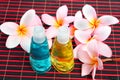 Toiletries with plumeria flower