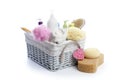 Toiletries stuff sponge gel shampoo towels Royalty Free Stock Photo