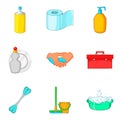 Toiletry icons set, cartoon style