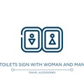 Toilets sign with woman and man icon. Linear vector illustration from airport and travel collection. Outline toilets sign with