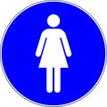 Toilets sign with woman symbol blue sign