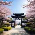 toji gate in cherry blossom japanese garden landscape