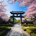 toji gate in cherry blossom japanese garden landscape