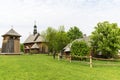 18th century wooden church in open air museum, rural landscape, Tokarnia, Poland