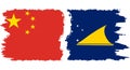 Tokelau and China grunge flags connection vector