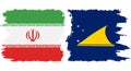 Tokelau and Iran grunge flags connection vector