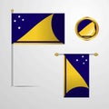 Tokelau waving Flag design with badge vector