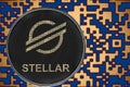 Token xlm stellar coin cryptocurrency on the background of gold crypto code Royalty Free Stock Photo