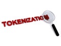 tokenization under magnifier glass on white Royalty Free Stock Photo