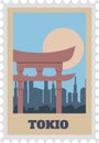 Tokio postal stamp with sight label vintage