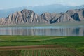 Toktogul highland mountain lake in Kyrgyzstan