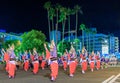 Tokushima, Japan - August 12, 2022: Traditional Awaodori dance performed by women in traditional hats and kimonos